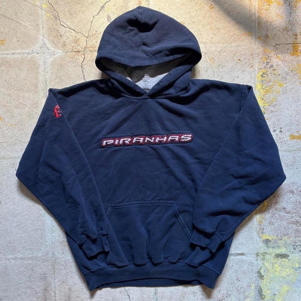 Navy Graphic Piranhas Pullover Hoodie - M